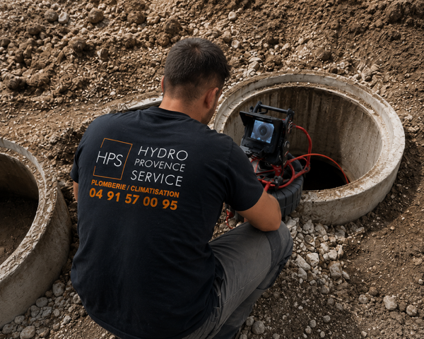Technicien HPS réalisant une inspection caméra de canalisation